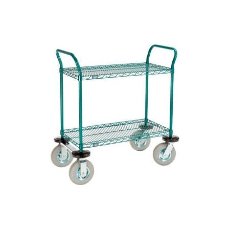Gec Nexel Utility Cart, 2 Shelf, Poly-Green, 36"L x 18"W x 42"H, Pneumatic Rigid Casters 1836N2G